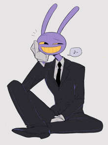 a drawing of a man in a suit and tie with a purple bunny head