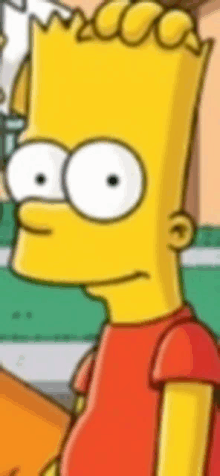 bart simpson is wearing a red shirt and has big white eyes .