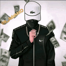 a cartoon of a man wearing a nike jacket and hat