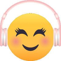 a smiley face with a pair of pink headphones on