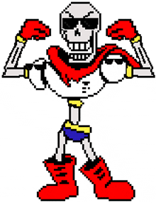 a pixel art drawing of papyrus wearing sunglasses and boots .