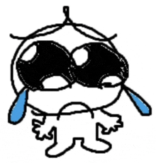 a cartoon character is crying with a tear coming out of his eye .