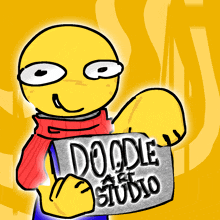 a cartoon character holds a sign that says doodle studio