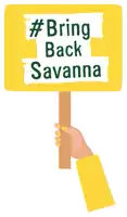 a hand is holding a yellow sign that says # bring back savanna