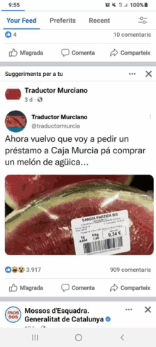 a screenshot of a facebook page with a picture of a watermelon on it