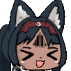 a cartoon character with cat ears and a red bow on her head .