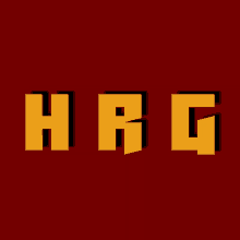 a red background with the word hrg in yellow