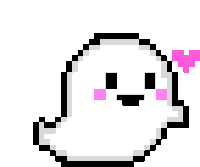 a pixel art drawing of a ghost with a heart in its mouth .