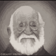 a black and white photo of an old man with a beard and the words creamy memes on the bottom