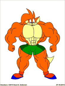 a cartoon drawing of a very muscular fox with the year 2015 on the bottom