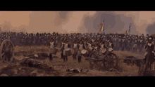 soldiers marching in a field with drums and flags