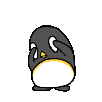 a drawing of a penguin with a yellow beak covering its eyes