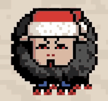 a pixel art of a person with a santa hat on