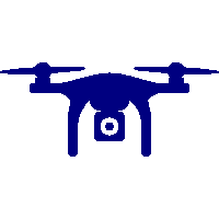 a blue icon of a drone with a camera on the front