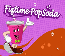 a cartoon of a cup with a face and the words fiztime pop soda below it