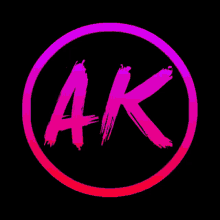 a pink and purple circle with the letter ak inside of it