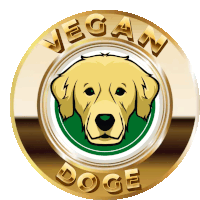 a logo for vegan doge with a golden retriever on it