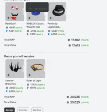 a screenshot of a website showing items you will receive and their total value