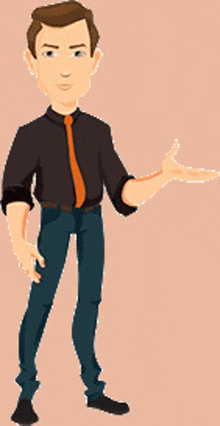 a cartoon man in a black shirt and tie is holding his hand out