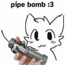 a drawing of a cat holding a pipe bomb in a hand .