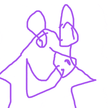 a purple line drawing of a person 's ear