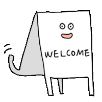 a cartoon drawing of an elephant with a welcome sign on it .