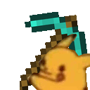 a pixel art of a pikachu holding a diamond pickaxe .