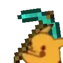 a pixel art of a pikachu holding a diamond pickaxe .