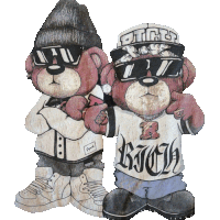 two teddy bears wearing sunglasses and a shirt that says " rich "