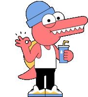 a cartoon character giving an ok sign while holding a cup of soda