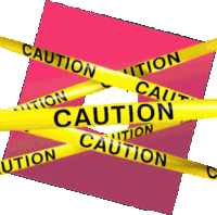 a yellow caution tape on a pink square