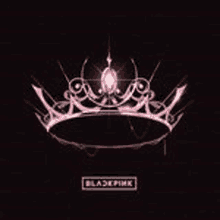 a pink crown on a black background with a diamond in the center .