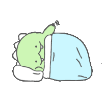 a cartoon drawing of a green dinosaur laying in bed