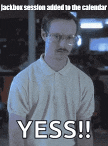 a man with glasses and a mustache says yess !