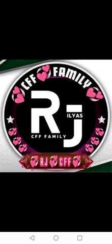 a logo for the rj cff family with pink hearts