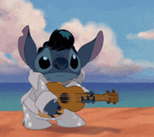 a cartoon character dressed as elvis is playing a guitar