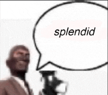 a man in a mask is holding a gun and a speech bubble with the word splendid .