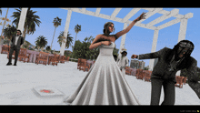 a bride and groom in a video game with a zombie in the foreground