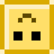 a pixel art illustration of a yellow square with two black squares on it .