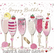 a birthday card with champagne glasses and the words " happy birthday "