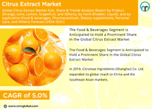 an advertisement for citrus extract market shows a picture of oranges