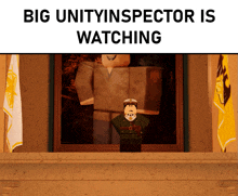 a poster that says big unityinspector is watching with a picture of a man