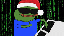 a cartoon frog wearing a santa hat and sunglasses