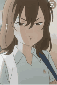 a cartoon girl with long brown hair is making a funny face