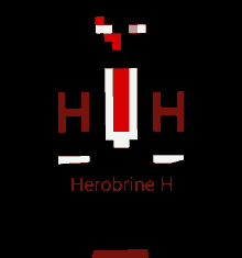 a black background with red white and yellow blocks and the words herobrine h