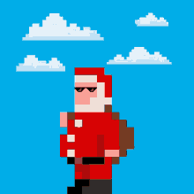 a pixel art drawing of santa claus wearing sunglasses