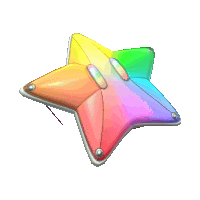 a rainbow colored star shaped object with a pin on it