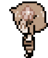 a pixel art drawing of a skeleton with a pink flower on it