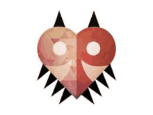 it looks like a heart with spikes on it and a mask on it .