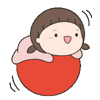 a cartoon drawing of a girl laying on a red ball